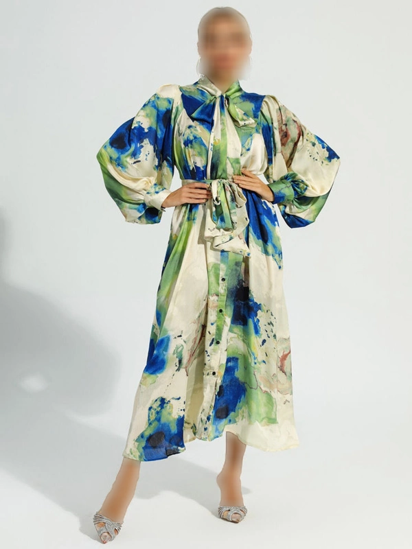 لباس مجلسی پوشیده مناسب پاییز لباس سبز ابی مجلسی پوشیده