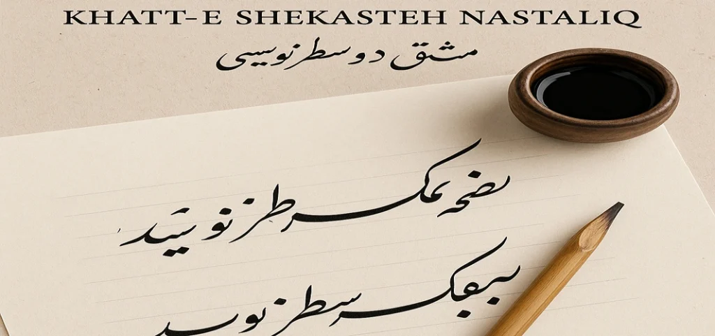 آموزش درس «معرفی خط شکسته نستعلیق و مشق دو سطرنویسی»‌‌ فرهنگ و هنر نهم + ویدیو
