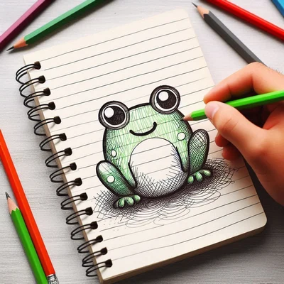 حاشیه دفتر نقاشی؛ جدیدترین طرح های کیوت که دفتر و جذاب می کنه نقاشی قورباغه نشسته