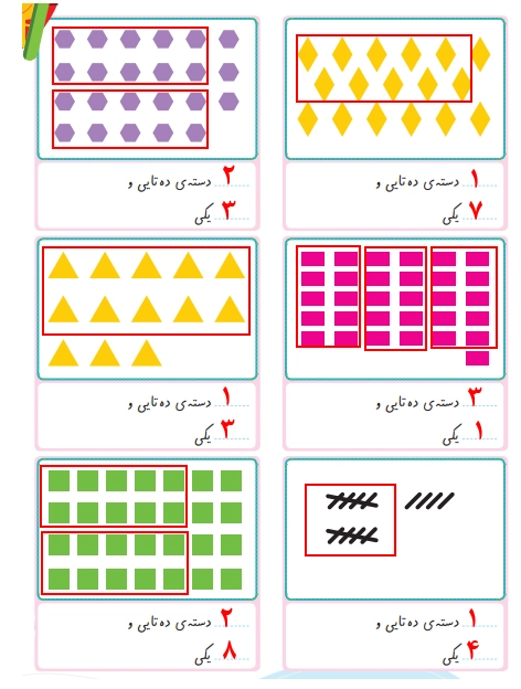 جواب درس پانزدهم ریاضی اول ابتدایی جواب بشمار و بنویس صفحه ۱۰۱ ریاضی اول